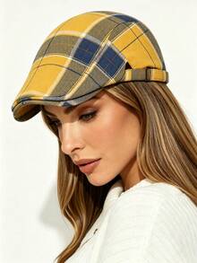 1pc Women's Vintage Plaid Pattern Hat With Adjustable Back Buckle, Suitable For Daily Wear Or Commuting, Ideal Christmas Gift - Vintage Style Baseball Cap With Adjustable Back Buckle - Multi-color - View 5