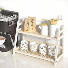 1pc Double-Layer Vertical Desktop Storage Rack, White Wicker Stepped Cup Holder, Multi-Functional Home Storage Rack, Desktop Coffee Corner Organizer, Kitchen Spice Rack, Decorative Shelf, Suitable For Mugs, Teapots, Seasoning Jars, Kitchen Countertop Display Rack - Multicolor - View 4