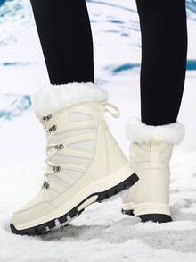 HDOXSE 女款中筒雪地靴，保暖加厚內裡防滑冬季戶外滑雪靴，適用北方雪國 - 2695米色 - 查看 10