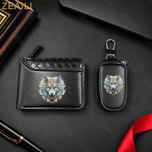 ZEAILI Men's Luxury PU Wallet & Key Holder Combo - Wolf Print Two-Fold Wallet With Zipper, Daily, Business, Gift - PU Money Holder - Multicolor - View 6