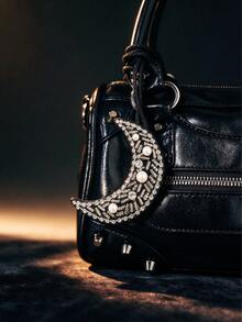 Star Moon Rhinestone Pearl Beaded Bag Charm, Handmade Crystal Bag Pendant Keychain, Aesthetic Y2K Bag Accessory For Women - Black - View 3