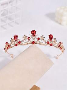 1pc European And American Style Exquisite Alloy Wedding Hair Accessory, Suitable For Women's Wedding Party Hair Accessory, Princess Style Party Headpiece - Red - View 3