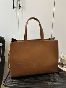 1pc PU Minimalist Retro Large Capacity Tote Bag For Women, New Casual Fashion Shoulder Bag For School And Commuting - Brown - View 8