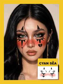 1pc Temporary Tattoo Sticker, Broken Heart Dark Eye Makeup Blush Pattern, Realistic Tattoo Design, For Daily Wear, Bachelorette Party Favors, Music Festival, Game, Graduation Gift, Lasts 3-5 Days - Multicolor - View 2