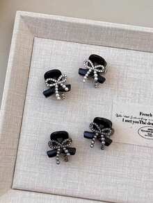 2PCS Elegant Black Bow Hair Claw Clip For Women Pearl Rhinestone Mini Hairpin Y2K Christmas Gift - Black - View 5