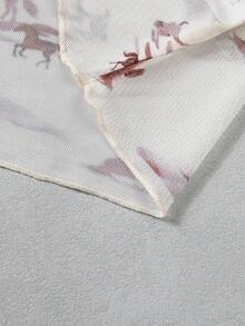 Acelitt 春秋款西式印花透視網紗長袖小立領修身休閒上衣，透視層疊襯衫，適合日常穿著 - 米色 - 查看 10