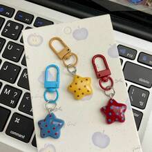 [5pcs/Set]Women's Y2K Polka Dot & Star Keychain, Color Block Marker Charm, Colorful Carabiner Car Key Ring Accessory, Versatile Sweet Style Daily Bag Pendant - Vintage Polka Dot Star Keychain - View 4