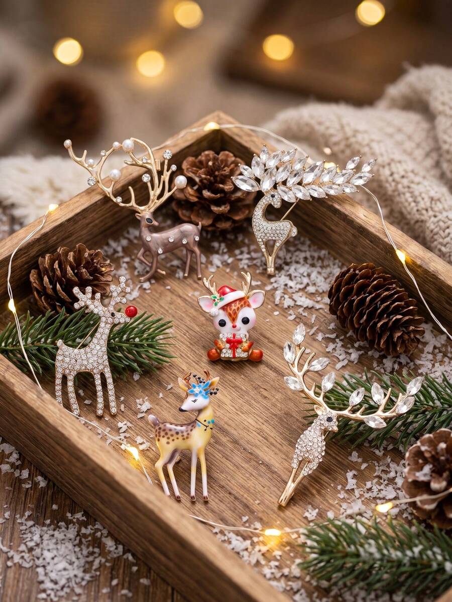 Christmas Rhinestone Wapiti Brooches For Women Unisex Wear Enamel Animal Pins Christmas Party Holiday Dinner Winter Outfit Banquet Christmas Gift