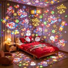 Dynamic Christmas Projection Light, LED Projector Lamp, Cool Santa Claus, Snowman, Christmas Tree, Wreath And Other Multiple Pattern Designs, 360° Rotation Adjustment, USB Powered, Create Holiday Atmosphere Decoration, Home Night Light, Portable Night Light, Suitable For Walls, Ceilings, Bedrooms And Bedside, Creative Holiday Gift - Plug-in Model - View 2
