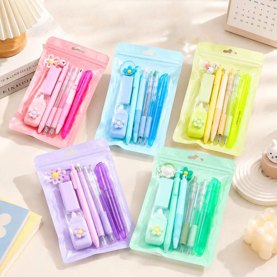 8pcs Cartoon Color Stationery Set, Highly Attractive Student Back To School Prize, Learning Supplies Gift Set - Multiple Styles - View 1