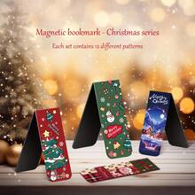 12pcs Christmas Pattern Magnetic Bookmarks, Simple Multi-Purpose Foldable Labels For Students, Readers And Women - Christmas - View 5