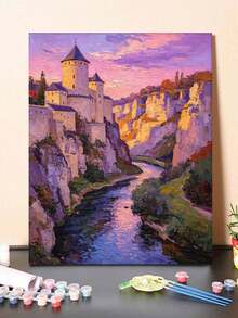Paint By Numbers Riverside Castle Kit For Adults Frameless Acrylic Canvas Art, DIY Home Decor, Great Gift Idea For Birthdays, Holidays Gifts. - Sets - View 2