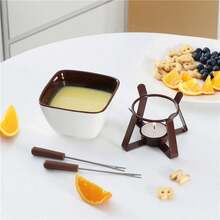 Rose Gold Frame Square & Round Chocolate Fondue Pot, Creative Ceramic Cheese Melting & Warming Pot, Chocolate Fondue Pot, Ice Cream Pot, Tea Party Pot, Fashion Creative Ceramic Ice Cream Cheese Fondue Cup, European Minimalist Chocolate Fondue Pot - Multicolor - View 11