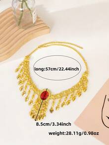 Vintage Metal Short Collarbone Chain Hollow Floral Pattern Multi-Layer Water Drop Tassel Women's Evening Dress Accessory - Gold - View 6