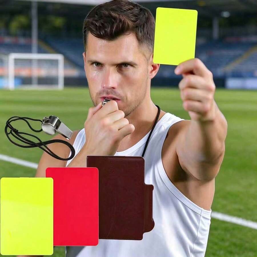 6/5/3/1 Pc Referee Card Set With Whistle, Red & Yellow Referee Cards For Soccer Football, Football Accessories & Referee Equipment For Match Training Games, With Card Case Score Pad Pen - Multicolor - View 1