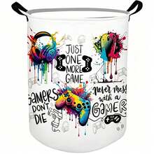 1PC Collapsible Gaming Controller Graffiti Print Laundry Basket, Cool Gamer Themed Storage Hamper, Multifunctional Organizer For Dirty Clothes, Toys And Sundries, Ideal Home Decor And Bedroom Decor - Multicolor - View 6