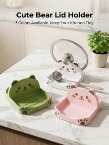 1 Set Pot Lid Holder And Ladle Rest 17.3x8.5cm 6.81x3.35 Inches, Cute Kawaii Bear Paw Kitchen Utensil Tray With Drip Tray Pad, Suitable For Spatula, Ladle, Tongs, Heat-Resistant Countertop Storage Rack, Keep Kitchen Stove Clean - Multicolor - View 1