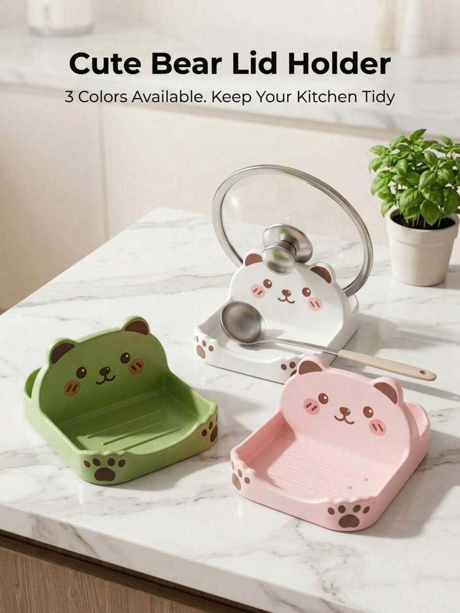 1 Set Pot Lid Holder And Ladle Rest 17.3x8.5cm 6.81x3.35 Inches, Cute Kawaii Bear Paw Kitchen Utensil Tray With Drip Tray Pad, Suitable For Spatula, Ladle, Tongs, Heat-Resistant Countertop Storage Rack, Keep Kitchen Stove Clean - Multicolor - View 1