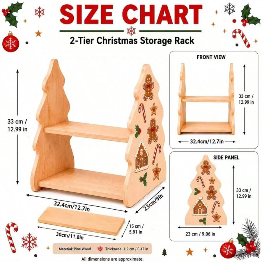 Wooden Christmas Tree Shaped Double Layer Storage Rack, Desktop Organizer, Holiday Decor, Book Display Shelf - View 1