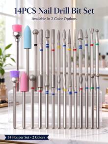 14pcs Nail Drill Bit Set, Gel Removal Polishing Tools, Foot & Hand Nail Care Rotary Grinding Head Buffer Polishing Drill Bit Set - Blue - View 1