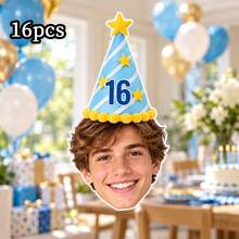 8/16/24pc Custom Face Photo & Text Birthday Banner, Personalized Portrait Cutout Bunting Garland With Number Party Hat, Milestone Birthday Party Decor,Photograph Backdrop - Multicolor - View 35