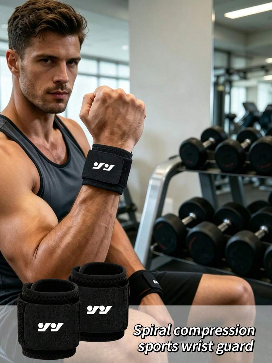 Sports Fitness Compression Wrist Wrap, Elastic Compression Bandage, Comfortable Protection, Adjustable Tension, Suitable For Weightlifting, Dumbbells, Strength Training, Tennis - Black - View 1