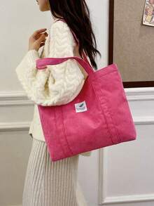 Autumn/Winter Atmosphere Corduroy Versatile Casual Vintage Large Capacity Lazy Shoulder Tote Bag - Hot Pink - View 5