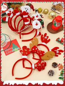 8pcs Kids Soft Cute 3D Cartoon Reindeer Headband Plaid Hat Snowflake ...