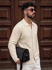 Lookun Men's Simple Versatile Casual Loose Lazy Button-Up Cardigan Sweater Knit Top, Autumn/Winter - Apricot - View 7
