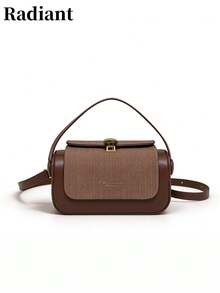 Women Handheld Crossbody Box Bag Herringbone Fabric PU Leather Twist Lock Removable Strap Retro Elegant Daily For Ladies - Brown - View 8