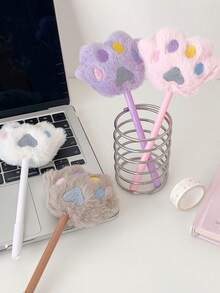 1 PC Girl Heart Cartoon Plush Cat Claw Neutral Pen Student Cute Hairball Pen Writing Hand Account Pen Birthday Gift Pen - Multicolor - View 7