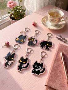 6Pcs Animal Hospital Acrylic Keychains, Q-Version Cartoon Black Cat In Suit And Holding Knife Other Unique Patterns, Car Key Pendant, Ita Bag Accessory, Daily Decoration, Halloween Gift, Birthday Gift, Christmas Gift, Party Favor, Graduation Gift, Back To School, Exquisite Collection, All Season - Multicolor - View 3