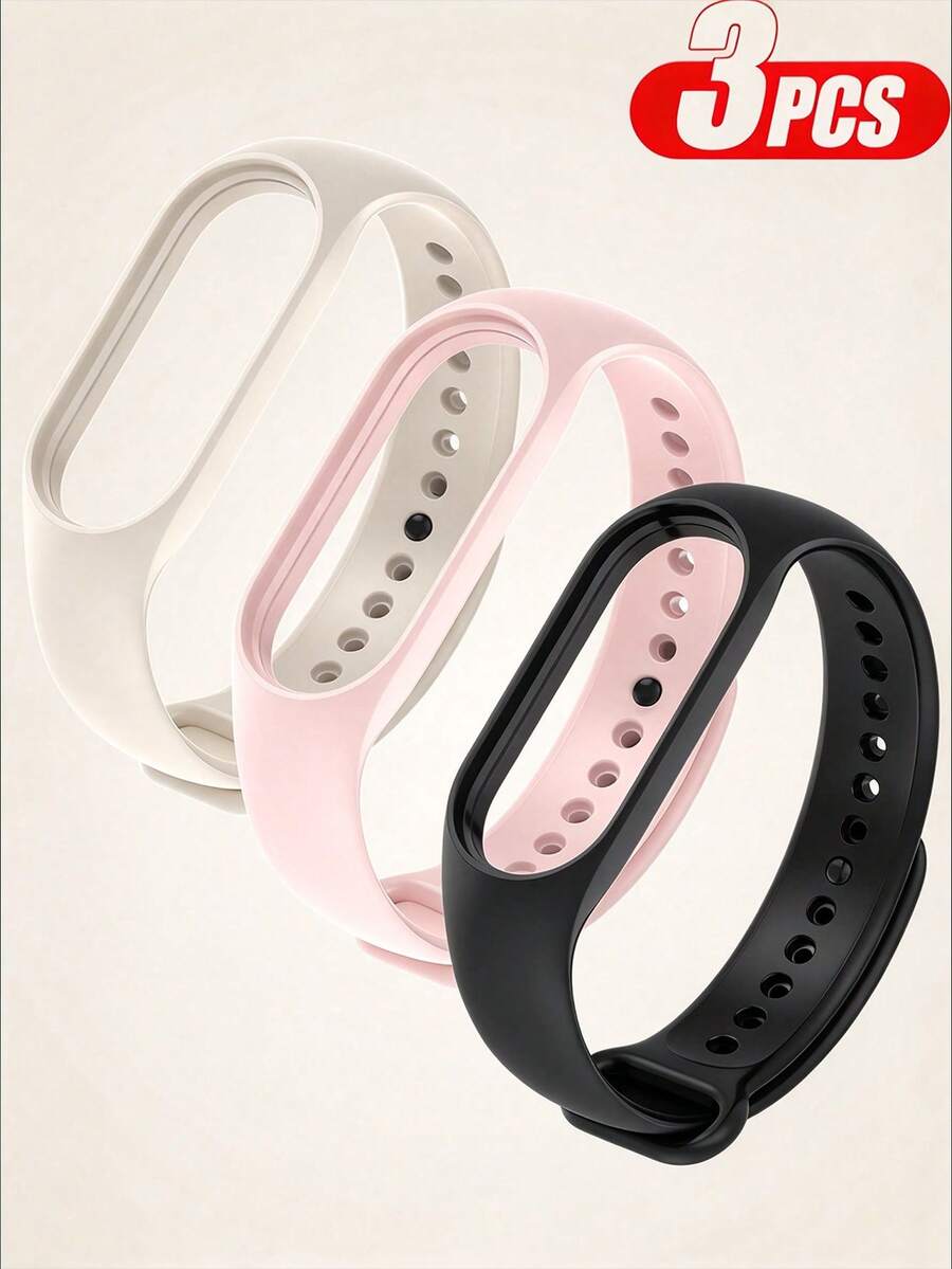 3 قطع سوار ساعة ذكي من السيليكون TPU بلون محايد موحد، متوافق مع Xiaomi Band 10/9/8/7/6/5/4/3، إكسسوار سوار ساعة ذكي رياضي هدية