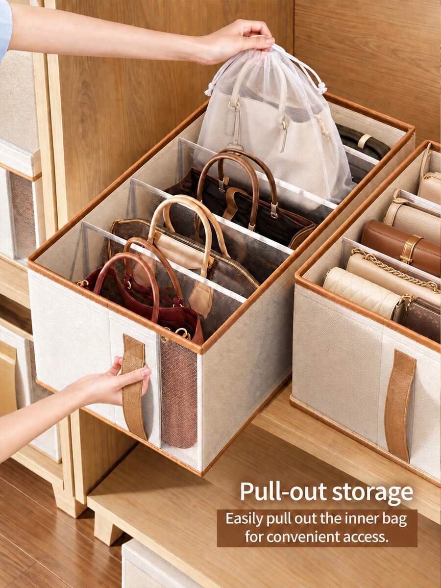 Large Capacity Handbag Organizer Double Handles Foldabl Purse Storage Box For Women Space-Saving Closet Divider Basket Containers For Pants Clothes Bags Wardrobe Cabinets Bin Room Home Bedroom Dor Decor Back To School Essentials Accessories