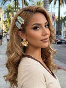 4pcs Fresh Iridescent Shell Pattern Women's Hair Clips, Versatile Hair Accessories For Daily Commute, Date, Picnic, Photo, Casual Wear - Multicolor - View 2