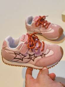 Kids' Autumn Retro Star Pattern Hook And Loop Slip-On Anti-Slip Casual Sports Shoes, Lightweight Chunky Sneakers For Toddlers - Pink - View 2
