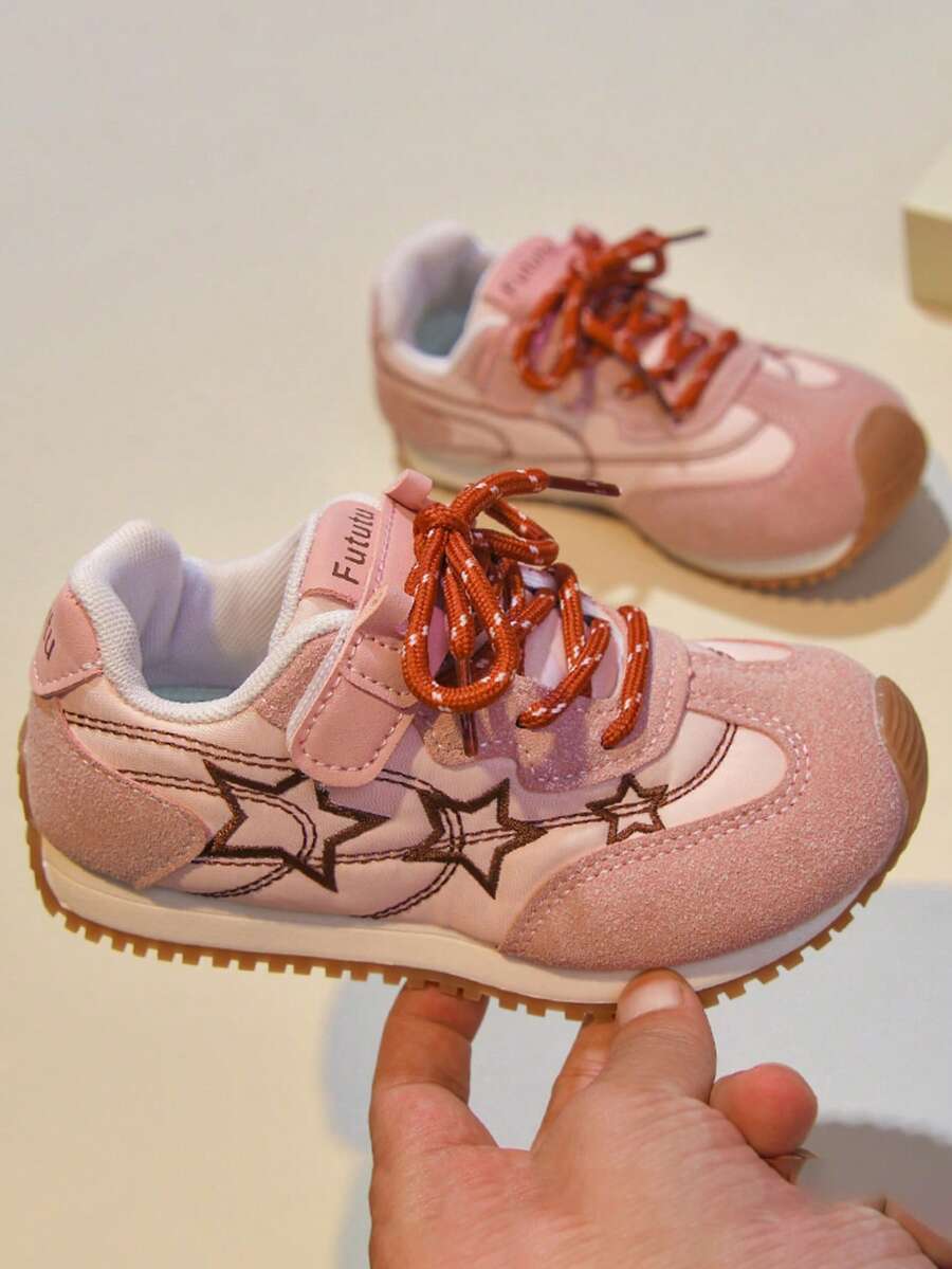Kids' Autumn Retro Star Pattern Hook And Loop Slip-On Anti-Slip Casual Sports Shoes, Lightweight Chunky Sneakers For Toddlers - Pink - View 1