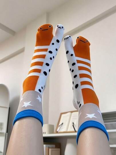 1/5/10 Pairs Women's Quirky Eel Aquarium Toe-Separator Socks - Abstract Ugly-Cute Fish Mid-Calf Sock Suitable For Daily Wear, Running, Hiking, Office, Travel - One Size Fits All Gift Socks For Best Friend Gifts & Aquatic Theme Fashion