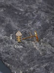 1 Pair Niche Exquisite Fishbone Shape Women's Brass Stud Earrings, Minimalist Elegant Design, Suitable For Office Commute/Weekend Outing - SED-072 - View 2