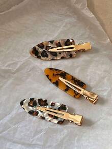 1/3/6pcs Elegant Coffee Leopard Print/Minimalist Versatile Seamless Alligator Hair Clips, Autumn/Winter Retro Style Women's Hair Clips - Multicolor - View 7