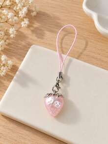 1pc/2pcs Pearlescent Pink Strawberry Phone Charm, Mini Phone Lanyard, Cute Fruit Pendant For Girls, Bag Keychain Accessory - Multicolor - View 6