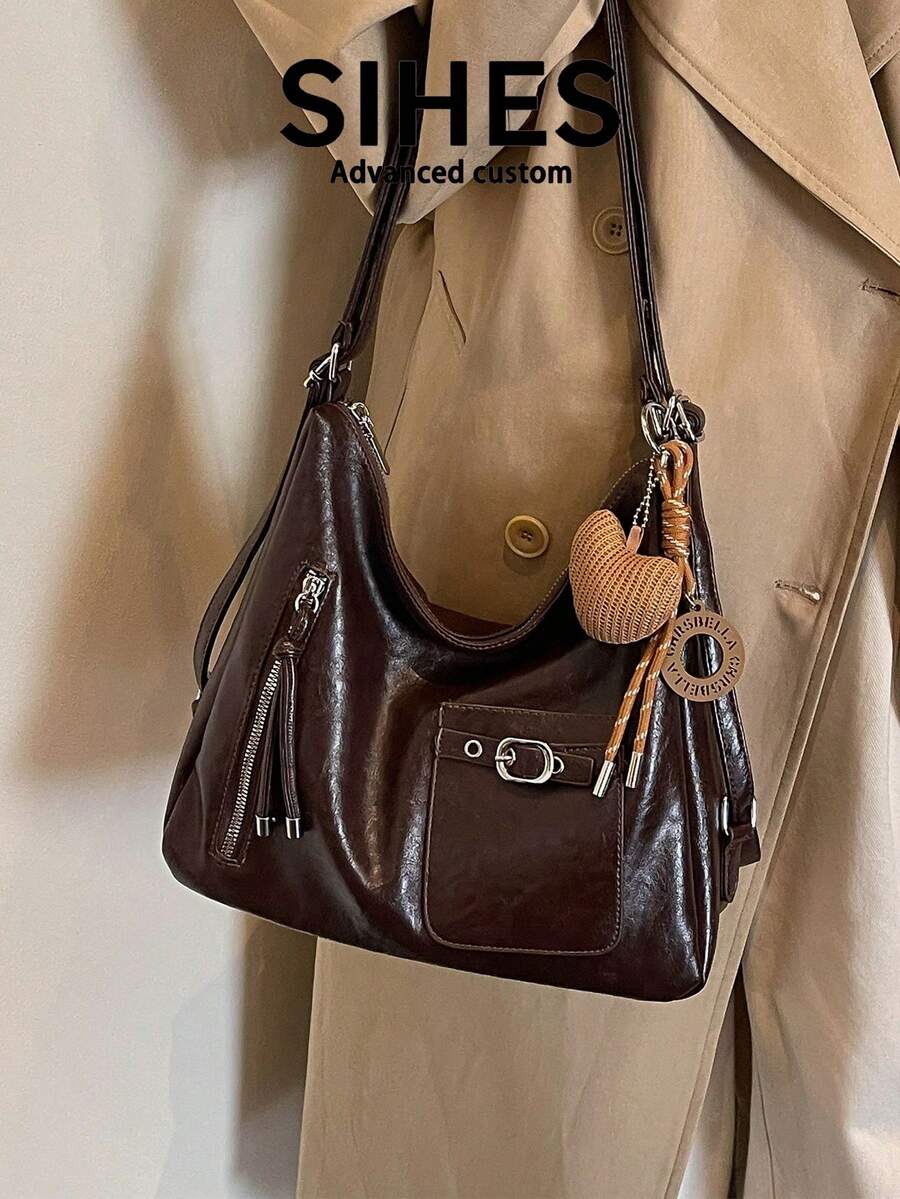 1pc Solid Color PU Leather New Women's Backpack, Shoulder Bag, Crossbody Bag, Tote Bag, Fashion Square Design, Zipper Closure, Dual Handles, Suitable For Commuting, Shopping, Dating,