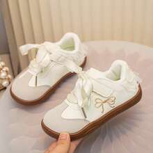 1 Pair Girls' Colorblock Embroidered Lace Bow Casual Campus Style Sneakers, All-Season Outdoor Daily Wear Flat Shoes - Beige - View 7