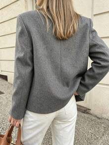 Elegant Women's Long Sleeve Regular Fit Grey Woven Fabric Overcoat, Featuring Unique Asymmetrical Button Design, Suitable For Autumn/Winter Wear - Grey - View 5