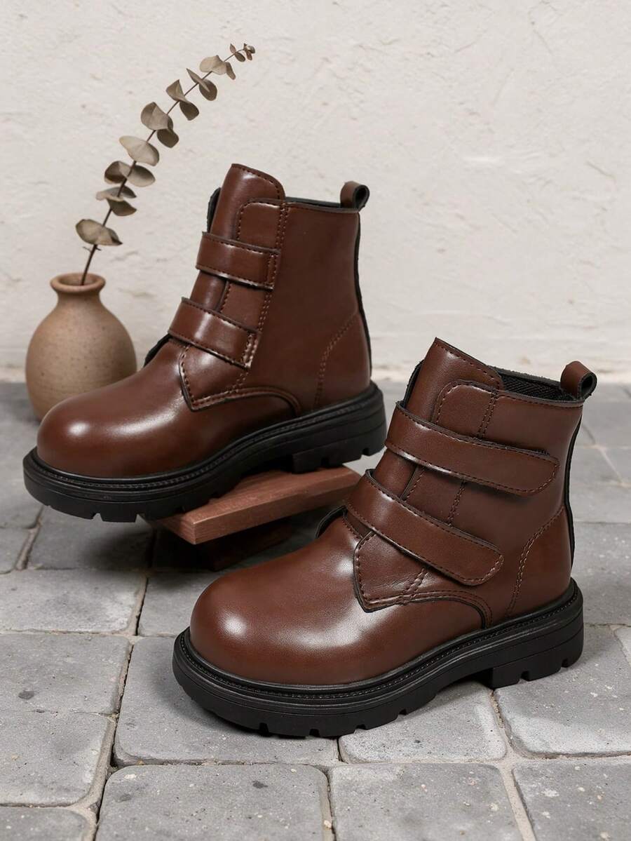 1 Pair Coffee Brown Fashionable Riding Boots, PU Matte Fabric, Double ...