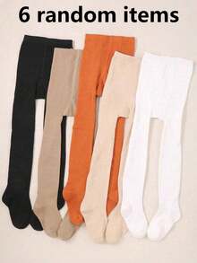 3/6pcs Random Style Vertical Striped Leggings, Tights, Boys/Girls, Solid Color Cable Knit Leggings, Neutral, Earthy, Maillard Color Palette, Dirt-Resistant, Versatile For Daily Wear, 0-12 Years Old, Autumn/Winter Style, Suitable For Daily Outings In Autumn/Winter, Warm, Comfortable, Soft - Multicolor - View 15