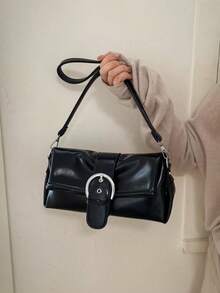 Niche Design Vintage Pillow Bag For Women, Versatile Fashion Commute, Outing, Daily Shopping, Black Cylindrical Handbag, Crossbody Bag - Black - View 2