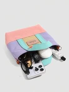 1pc Boys Girls Colorblock Canvas Magnetic Closure Casual Tote Crossbody Bag Suitable For All Seasons Daily Use - A - View 8