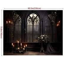 2D Flat BannerGothic Arch Window Candlelight Background, 1 Polyester Banner With Vine Decoration, Suitable For Studio Portraits, General Use, No Electricity Required, Suitable For Spring And Summer Events. - 1 - View 4