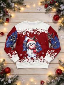 Sweatshirt Pullover Leher Bulat Pria Motif Manusia Salju & Pohon Natal Suasana Natal Musim Gugur/Dingin - MultiWarna - View 5